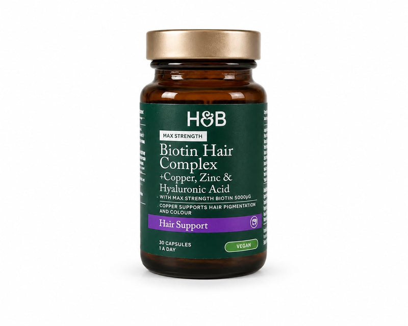 Holland & Barrett Max Strength Biotin Hair Complex 5000µg – with Copper, Zinc & Hyaluronic Acid – Hair Growth & Pigmentation Support – Vegan – 30 Capsules, 1 Month Supply