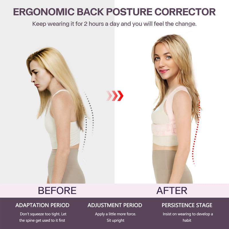 Back Brace Posture Corrector for Women and Men, Adjustable Upper Back Support Straightener for Hunchback Improve and Pain Relief from Neck and Shoulder (Pink, S/M) Pink