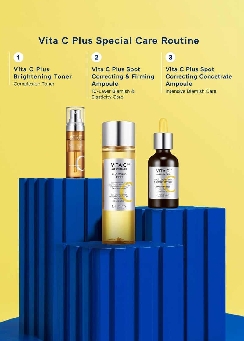 MISSHA Vita C Plus Concentrate Ampoule Vitamin C Serum 0.52 oz | 10% pure formula with liposome technology and PHA supports smoother texture, radiant-looking tone, and firm-looking feel. 0.52 Fl Oz (Pack of 1) Correcting Concentrate Ampoule