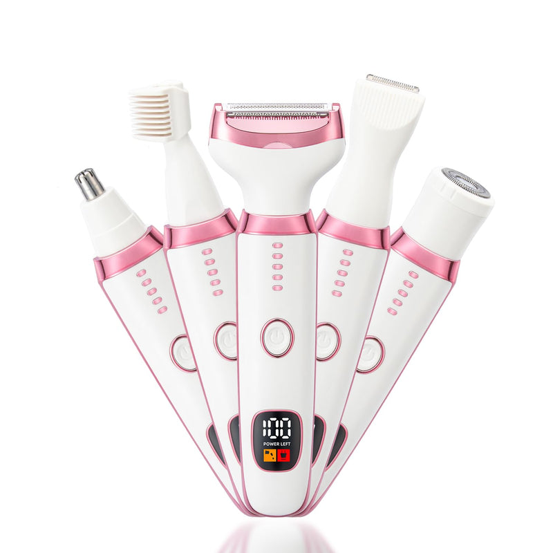 [Australia] - Electric Razor Shavers for Women Wet/Dry 5 in 1 Bikini Trimmer Face Razors for Face Nose Eyebrow Arms Armpit Legs Pubic Area Painless Facial Hair Removal 