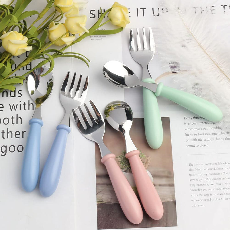 [Australia] - Pimoys 6 Pieces Toddler Forks Baby Forks for Self Feeding, Kids Forks with Round Handle, Stainless Steel Toddler Utensils Children's Safe Silverware Set BPA Free, Dishwasher Safe blue/green/pink 