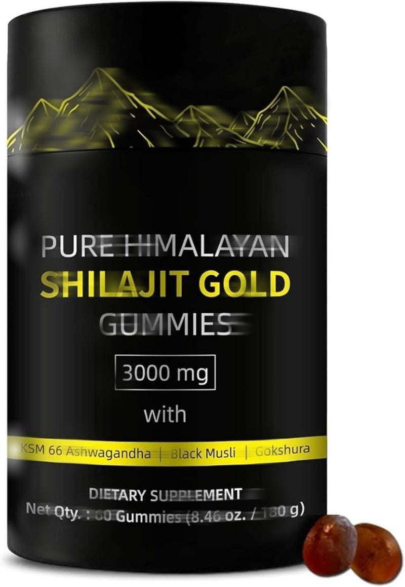 Himalayan Shilajit Gummies with Ashwagandha & Gokshura | 85+ Trace Minerals & Fulvic Acid | Organic, Non-GMO Micronutrient Supplement for Men & Women | 100% Pure & Natural 1 Bag / 60 Gummies