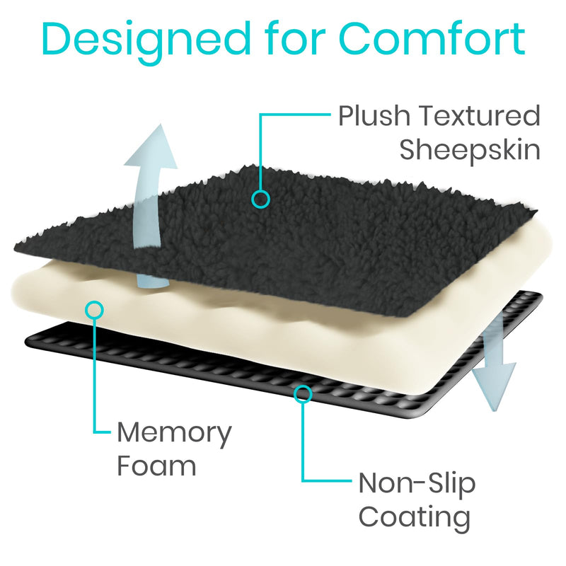 [Australia] - Vive Wheelchair Armrest Cover (Pair) - Memory Foam Sheepskin Pad for Office & Transport Chair - Soft Support Cushion Accessories for Padded Arm Rest, Kids, Adults - Comfort Padding Pressure Relief Black 