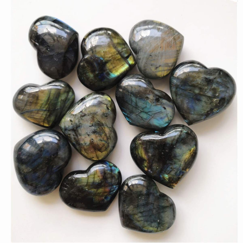 Heart Shaped Crystal Stone - Polished Gemstone Pocket Worry Stone, Natural Healing Crystal Heart Gift for Valentine Mothers Day, 57-65 mm Labradorite 3