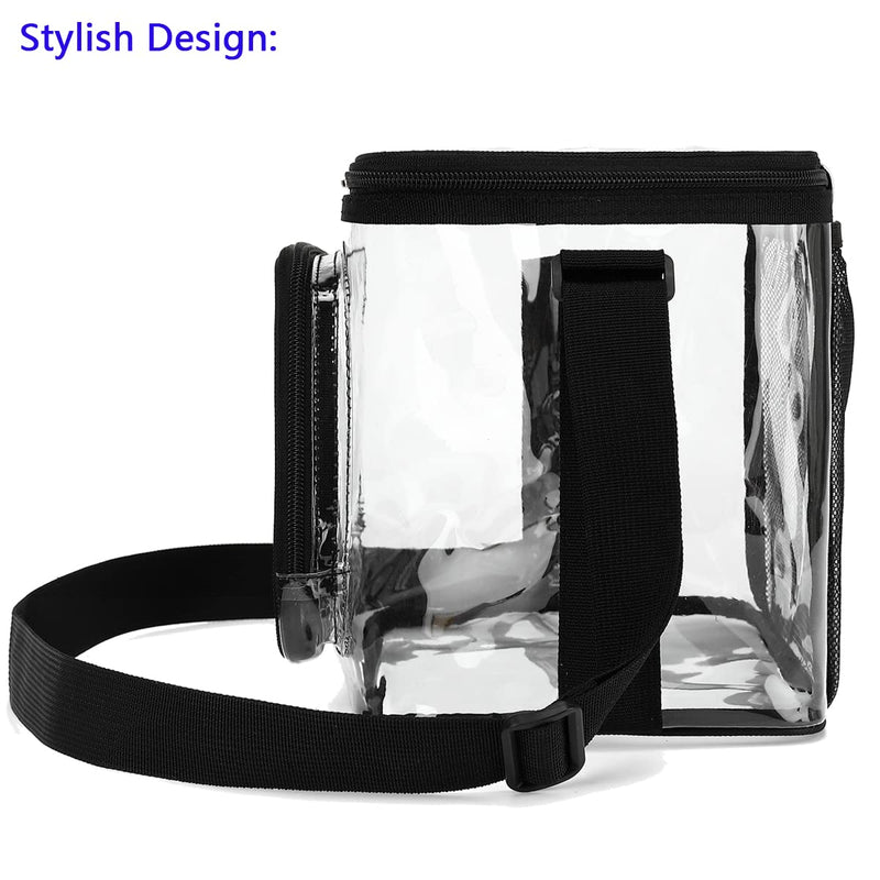 [Australia] - FlowFly Clear Lunch Bag Adult Large Heavy Duty Transparent Stadium Approved Lunch Box for Women and Men with Adjustable Shoulder Strap, Front Zipper Pocket, Clear 