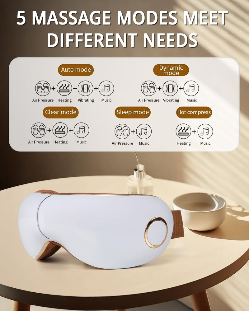 [Australia] - iRest Eye Massager with Heat,Smart Eye Mask Massager with Compression & Vibration,Relax Music,Rechargeable,Migraine Massager for Improve Sleep,Relieve Eye Strain Dry Eye Dark Circles Eye Bags,White White 