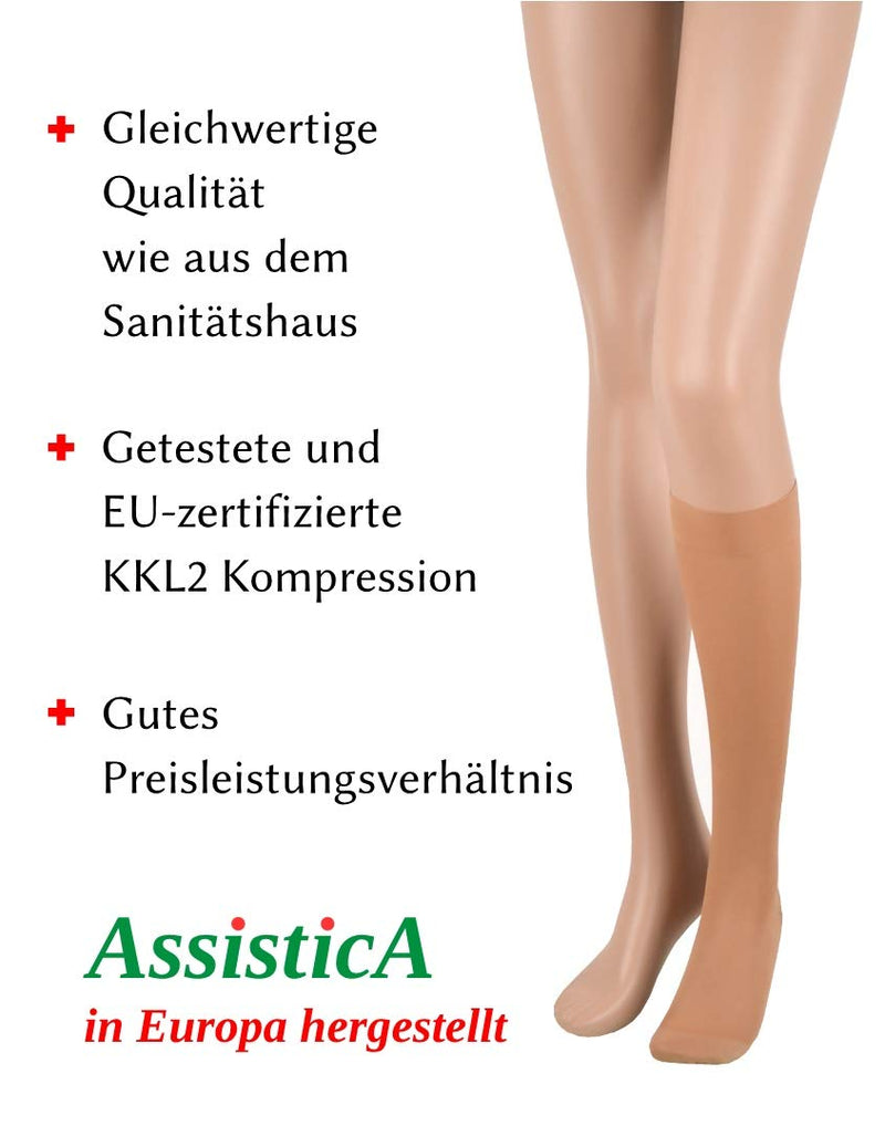 [Australia] - 23-32 mmHg ASSISTICA® Medical Compression Stockings with Lace, Class 2 Knee Stockings for Men and Women, Support Stockings with Toe, AD Replacement Stockings (158-170 cm/Large, Beige) 158-170 cm/Large 
