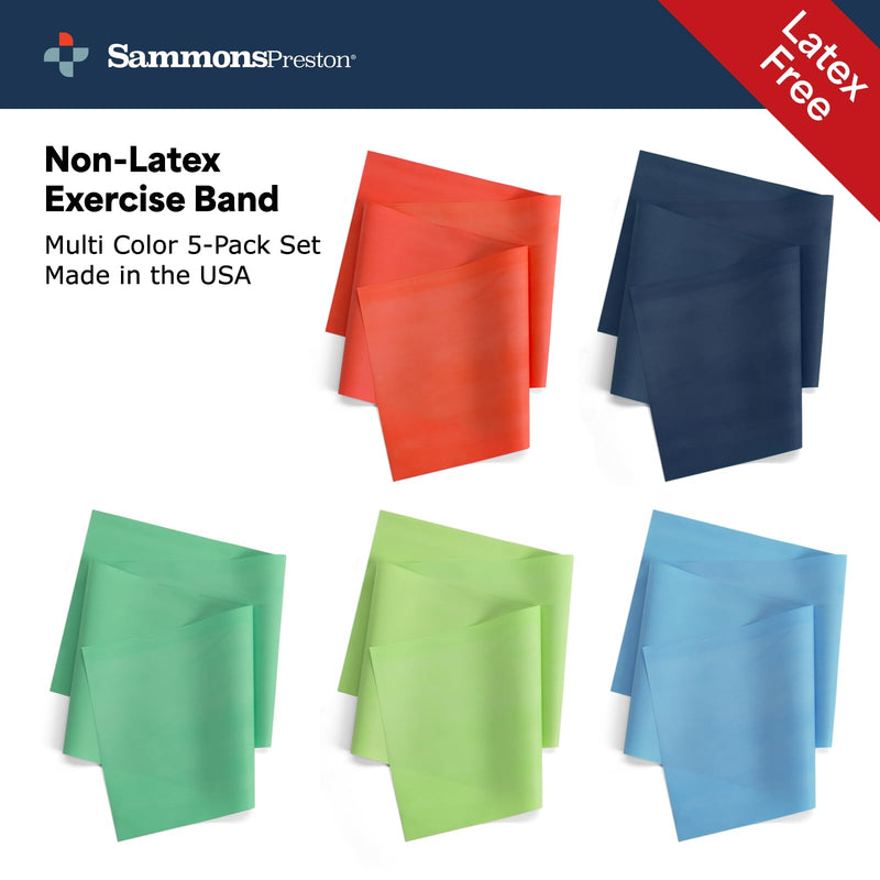 [Australia] - Sammons Preston Resistance Bands for Working Out, Non-Latex Exercise Bands, Resistance Bands for Physical Therapy, Improve Strength & Flexibility, Stretch & Tone Major Muscles, 5pk 