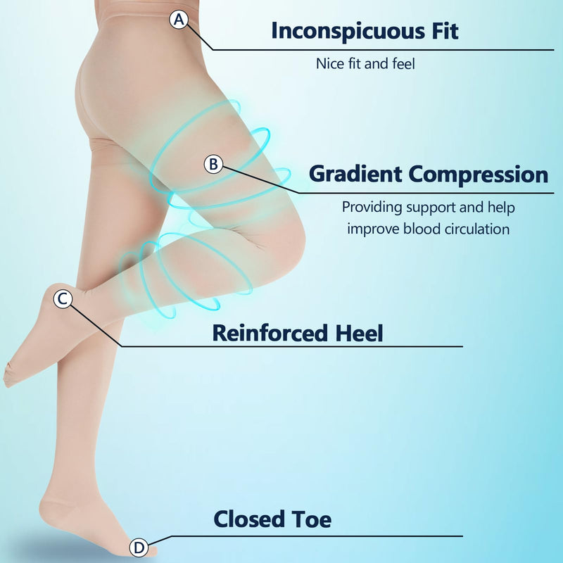 [Australia] - LIN PERFORMANCE 20-30 mmHg Compression Tights for Women Support Pantyhose Varicose Veins X-Large Begie 