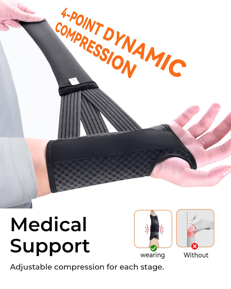 Carpal Tunnel Wrist Brace Night Support for Men Women, [Breathable Air Mesh] Wrist Splint for Tendonitis, Sprain, Arthritis, Medical-Grade Adjustment Rigid Hand Brace for Sleeping, Pain Relief, Work (Black, S/M, Left Hand) Black