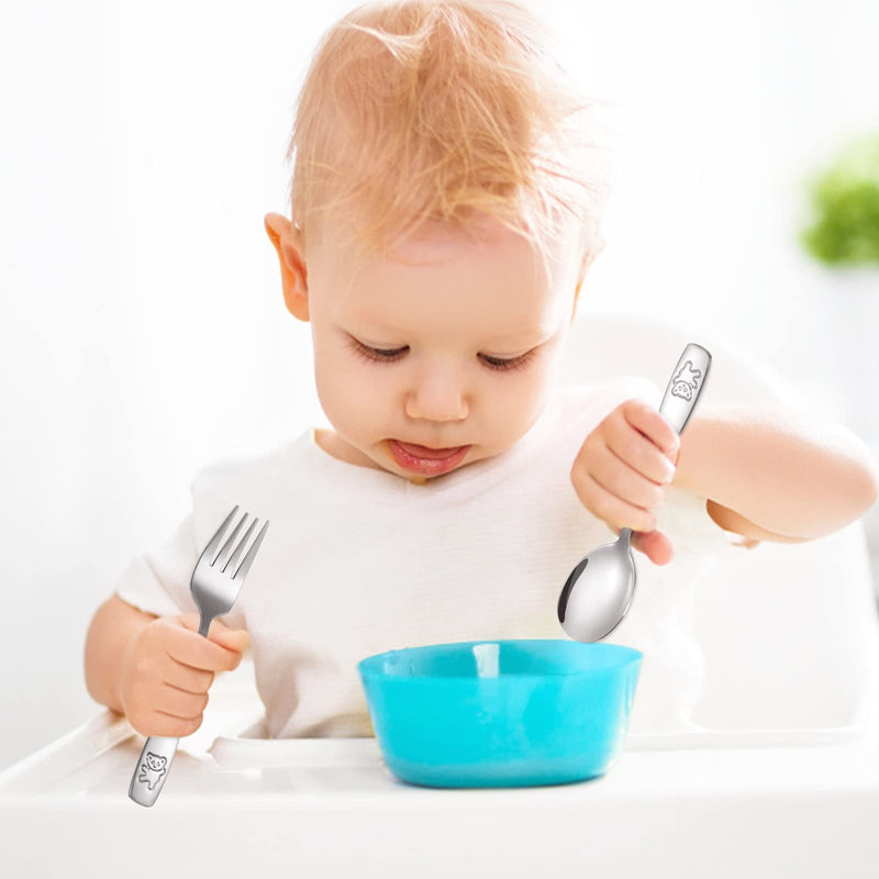 [Australia] - Pimoys 6 Pieces Toddler Utensils Kids Silverware Stainless Steel Toddler Forks and Spoons Set, Metal Children's Safe Flatware Kids Cutlery Set, 3 x Child Forks, 3 x Children Spoons 