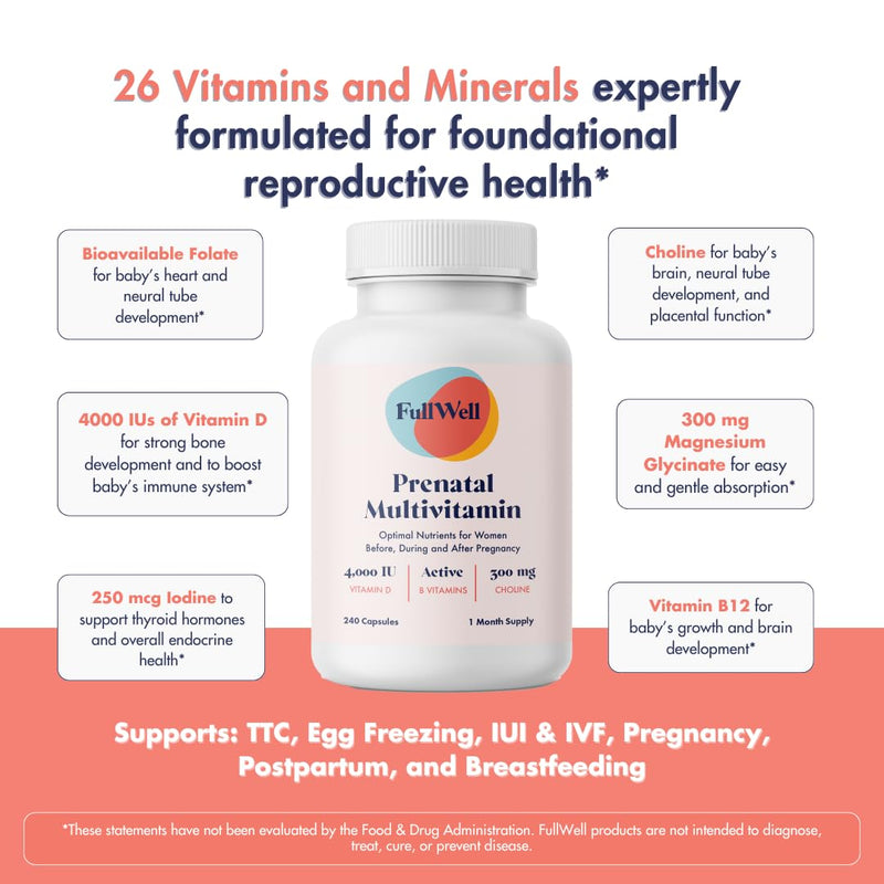 [Australia] - Prenatal Vitamins | choline, folate, vitamin D for fetal growth, brain development | 26+ Vital Nutrients | Dietitian-Formulated, OBGYN recommended, non-GMO, 3rd Party tested, 30 Servings Original 240 Count (Pack of 1) 