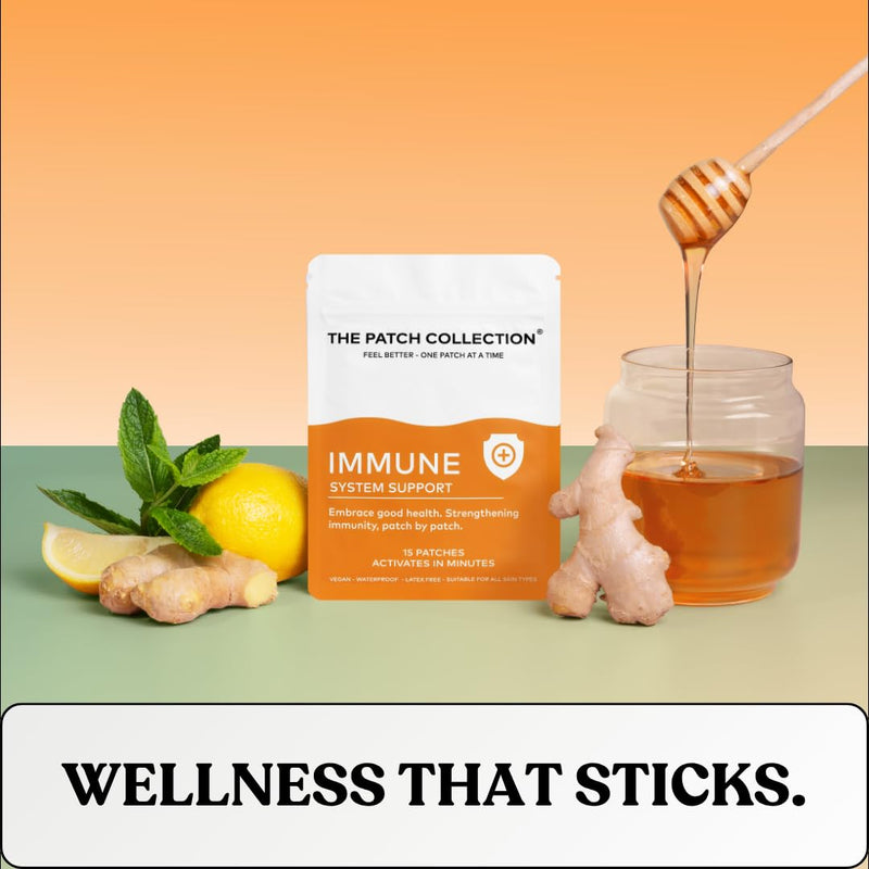 High Strength Immune System Support Boost Patch | 6-in-1 Complex with Vitamin C, D, B12, Zinc, Turmeric, Elderberry, Ginkgo Biloba, Echinacea | Vegan & Latex Free (Pack of 15)