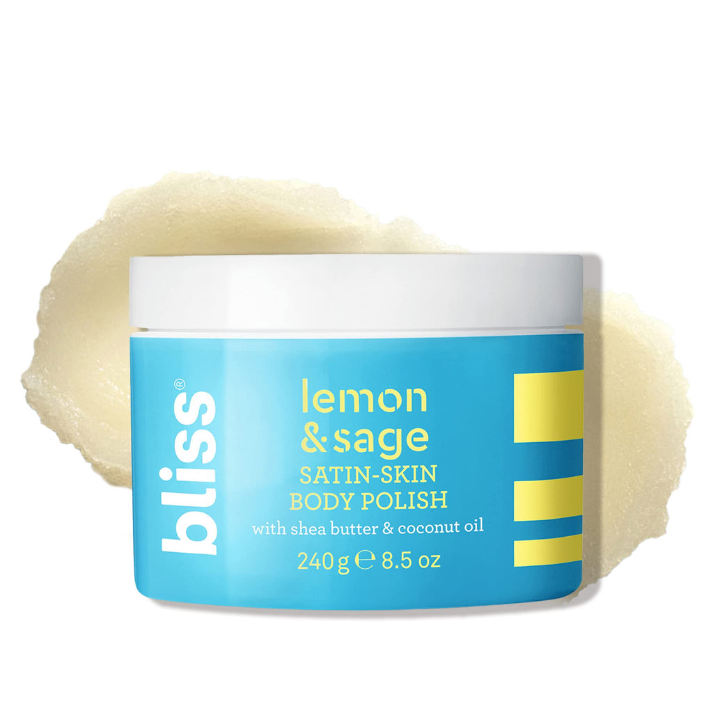 Bliss Satin-Skin Body Polish - Lemon and Sage - Body Scrub with Shea Butter and Coconut Oil - 8.5 Oz - Smoothing and Balancing Skincare - All Skin Types - Vegan & Cruelty-Free Lemon & Sage with Shea Butter