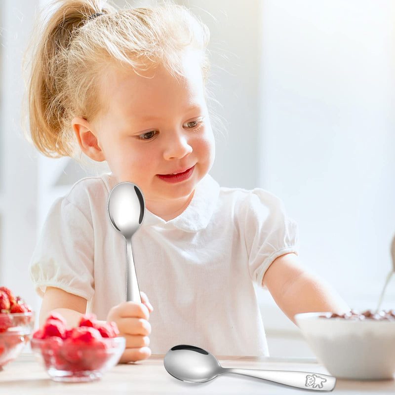 [Australia] - Pimoys 9 Pieces Toddler Spoons Kids Spoons, Kids Silverware Stainless Steel Toddler Utensils Metal Kids Cutlery Set Baby and Children Safe Flatware, Perfect for Small Hands 9 Silver Spoons 