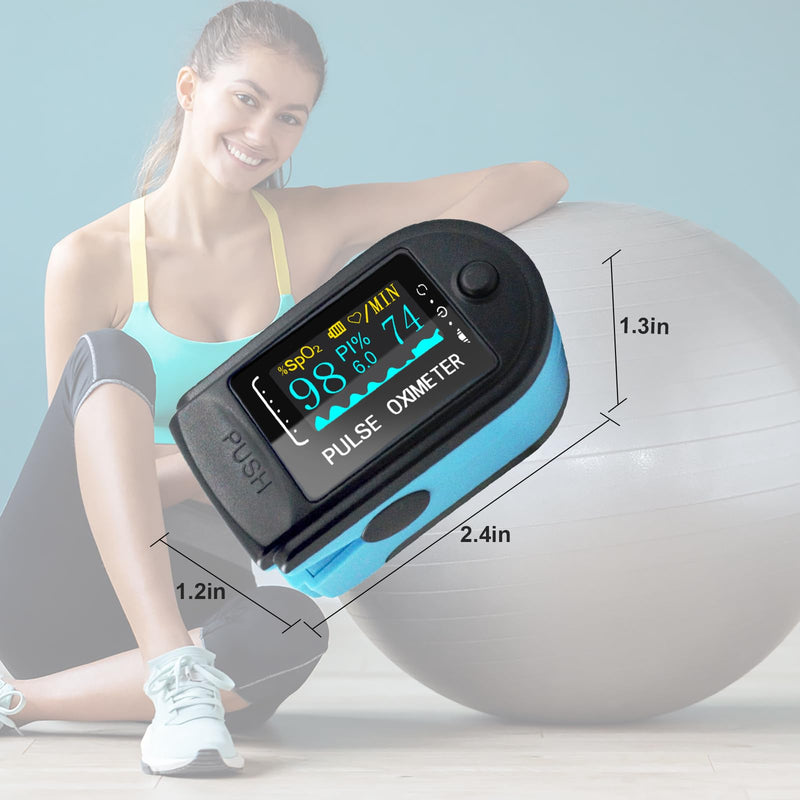 Two-Toned Athletic and Aviation Pulse Oximeter SpO2, Pulse Oximeter Fingertip and PR Value Waveform Blood Oxygen Neck/Wrist/Fingertips(Black-blue)