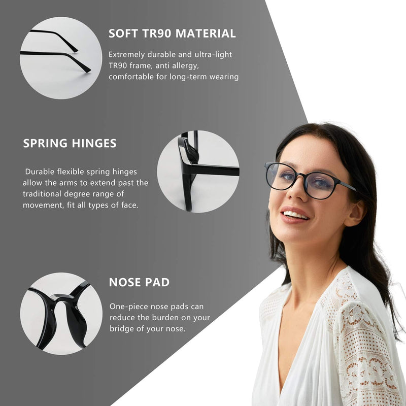 [Australia] - FONHCOO Blue Light Filter Glasses Women's TR90 Blue Light Glasses without Prescription, Super Light Anti-Fatigue Computer Glasses Gaming Safety Glasses (Black) Black 