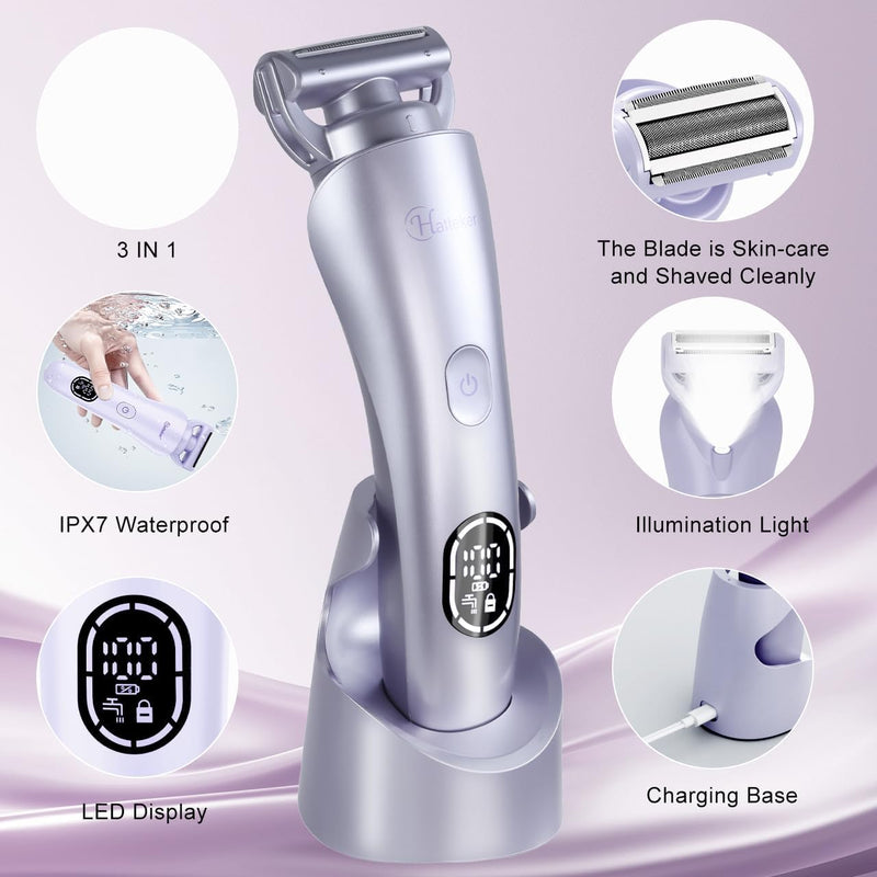 [Australia] - Hatteker Women's Electric Shaver Bikini Trimmer Hair Trimmer for Women LED Display Electric Razor for Legs Bikini Underarm Public Hairs Led Display IPX7 Waterproof Gift for Women (Purple) Purple 