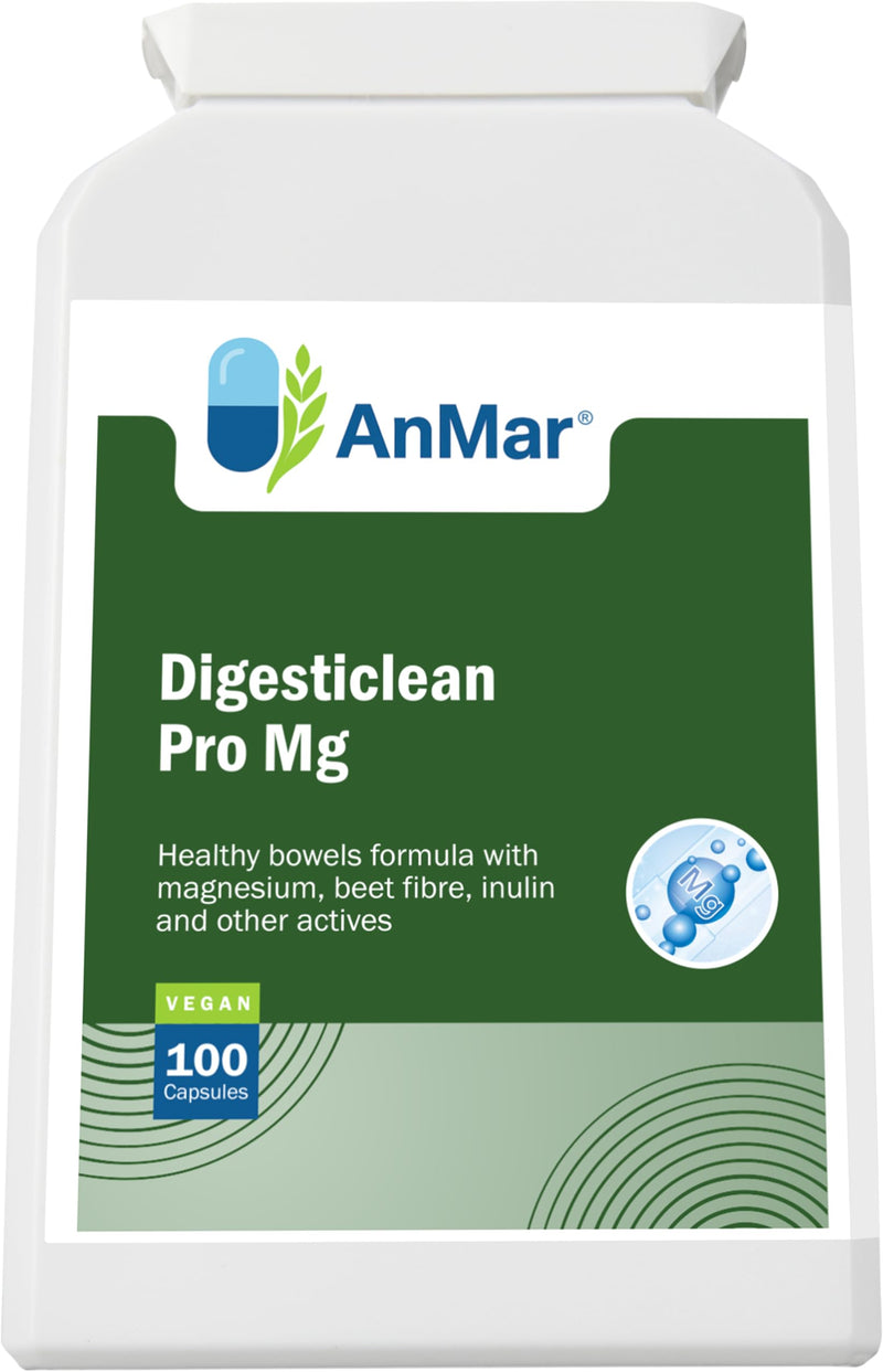 AnMar® Digesticlean Pro Mg – Magnesium Digestive Support Complex with Sugar Beet Fibre, Inulin & Vitamin C – Bowel Support & Digestive Health Supplement – Vegan Capsules – 100 Capsules
