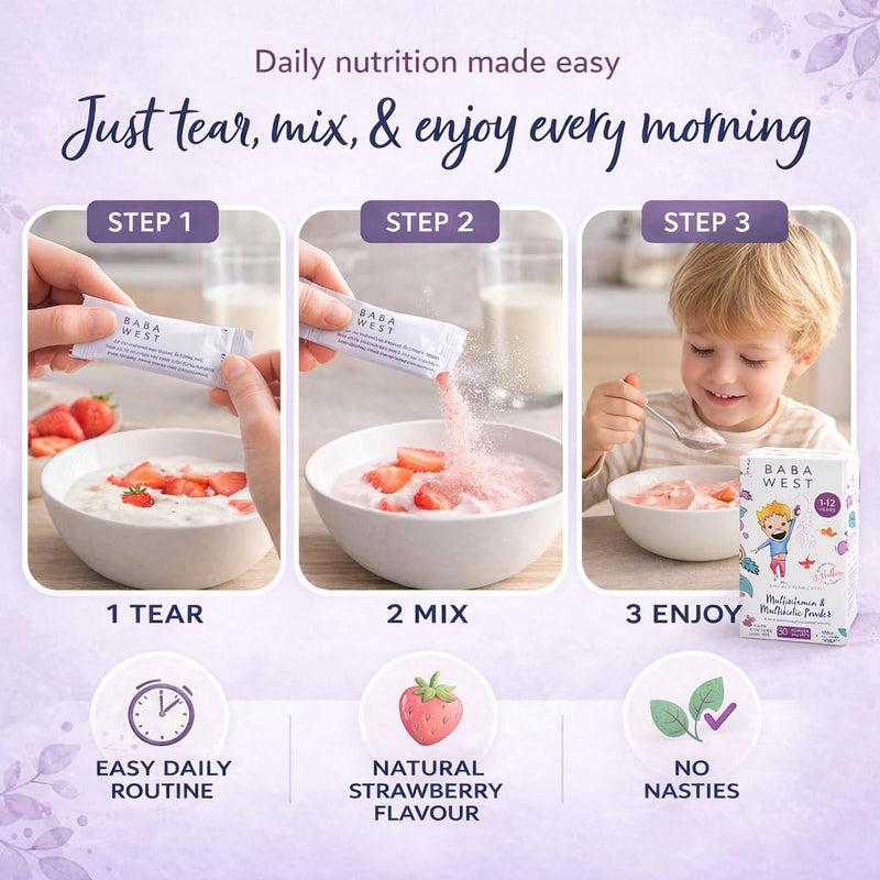 Children’s Multivitamin & Multibiotic Powder - 12.5 Billion Live Cultures & 13 Vitamins - Easy Daily Sachets for 1-12 Years - 30 Sachets (1 Month Supply)