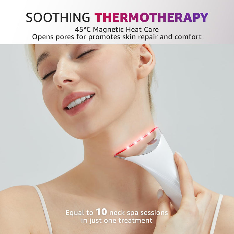 [Australia] - Red Light Therapy for Face and Neck, Renewal Face Lift Device with Vibration Tech, 3 in 1 Face Massager Tool with Thermals, True Beauty Glow Facial Sculptor for Wrinkles, Double Chin (White) 