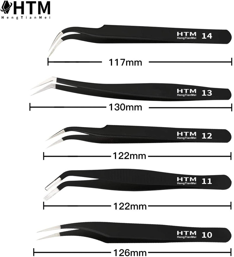 HengTianMei Precision Tweezers Set, ESD Anti-Static Stainless Steel Tweezers Set for Craft, Jewelry, Electronics, Laboratory Work (14 PCS) 14