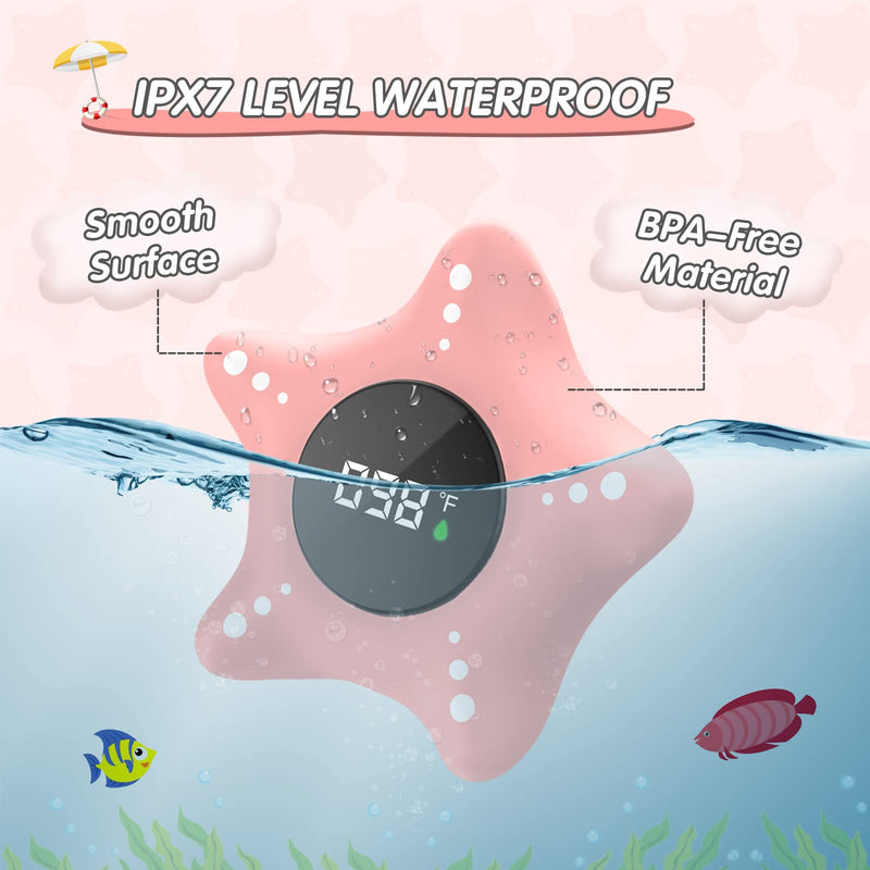 [Australia] - Baby Bath Thermometer Safety, Auto On & Off Bathtub Thermometer Floating Toy, Digital Bathing Water Temperature Warning Thermometer, Pink Sea Star Shape Black 