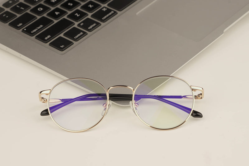 [Australia] - Firmoo Blue Light Filter Glasses Women Men Round Anti Blue Light Computer Glasses without Prescription for PC/Mobile Phone/TV Anti Eye Fatigue Gold 0.0x 