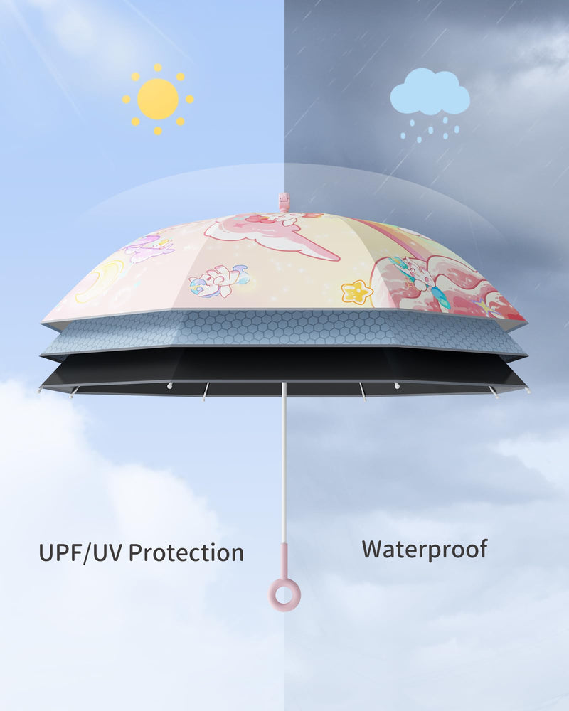 HOUSTIN Kids Umbrella – Lightweight & Fun Design with 360° Reflective Strips, Safety Anti-Pinch Mechanism, Perfect for Rain or Shine, Ages 3-10 – Ideal Outdoor Umbrella for Children DJS