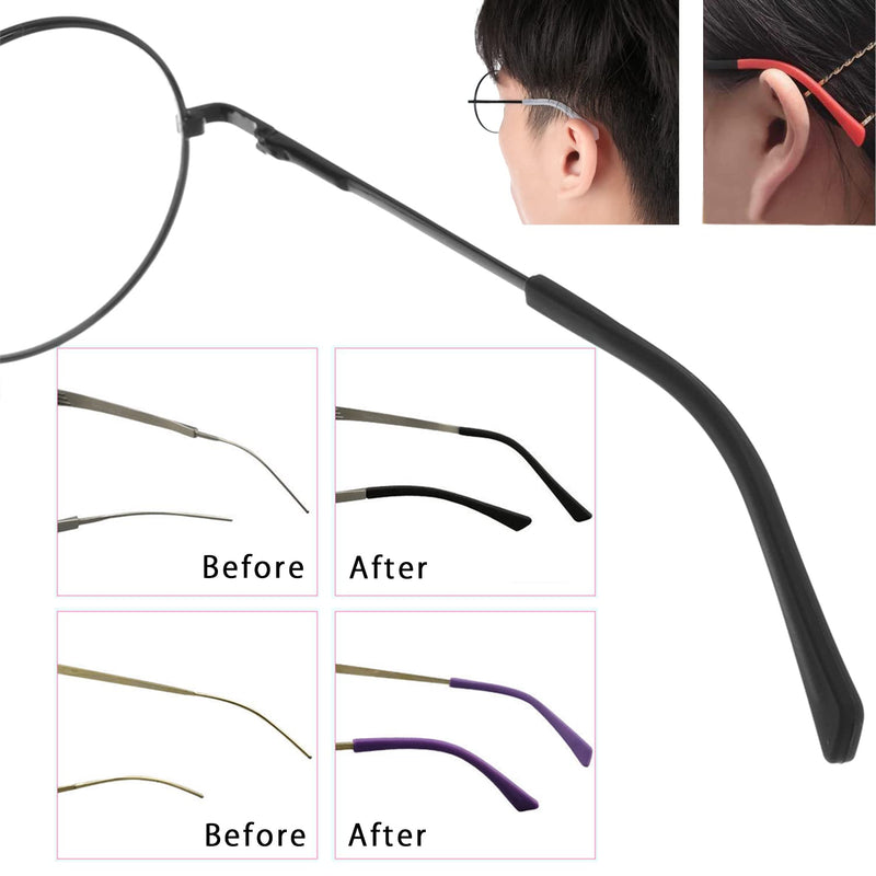 [Australia] - 5 Pairs Anti-Slip Silicone Eyeglass End Tips Ear Sock Pieces Tube Eyewear Comfort Replacement Tips for Flat Thin Metal Eyeglass Legs Black 