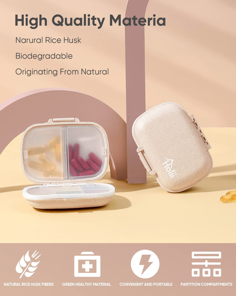 [Australia] - Holii Travel Pill Organizer, 8 Compartments Portable Pill Case, Daily Pill Box to Hold Vitamins, Small Pill Container for Pocket Purse Medicine Organizer（Khaki） Khaki 
