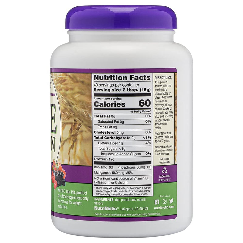 [Australia] - NutriBiotic ‚Äì Mixed Berry Rice Protein, 1 Lb 5 Oz (600g) | Low Carb, Keto-Friendly, Vegan, Raw Protein Powder | Grown & Processed Without Chemicals, GMOs or Gluten | Easy to Digest & Nutrient-Rich 