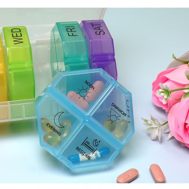 Weekly Pill Organizer 4 Times a Day, Large Pill Dispenser 7 Day with 28 Extra Large Compartments, Portable Travel Pill Box AM PM Morning Noon Evening Bedtime Medication Organizer for Vitamins Fish Oil