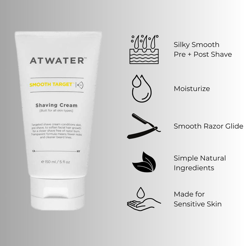[Australia] - ATWATER Smooth Target Shaving Cream, Men's Pre-Shave and Shave Cream in One, Translucent Formula with Rosa Gallica Extract, Nick-Free Protection for Sensitive Skin - 5 oz 5 Ounce (Pack of 1) 