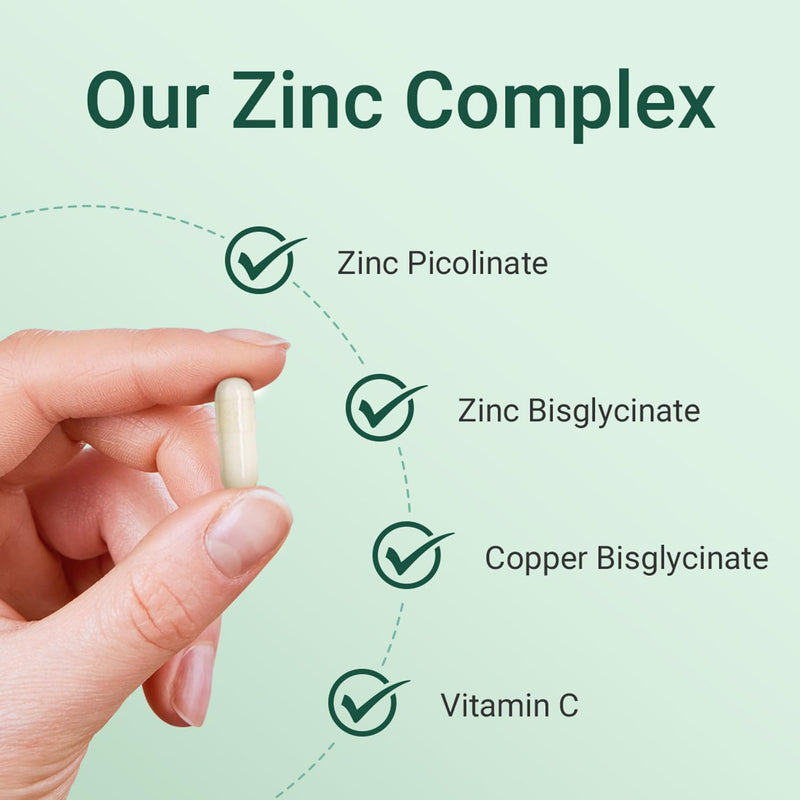 Theonia Zinc Complex – Supports Immune, Skin & Digestive Health – High Absorption Zinc with Vitamin C, Probiotics & Natural Blends – 30 Vegan Capsules
