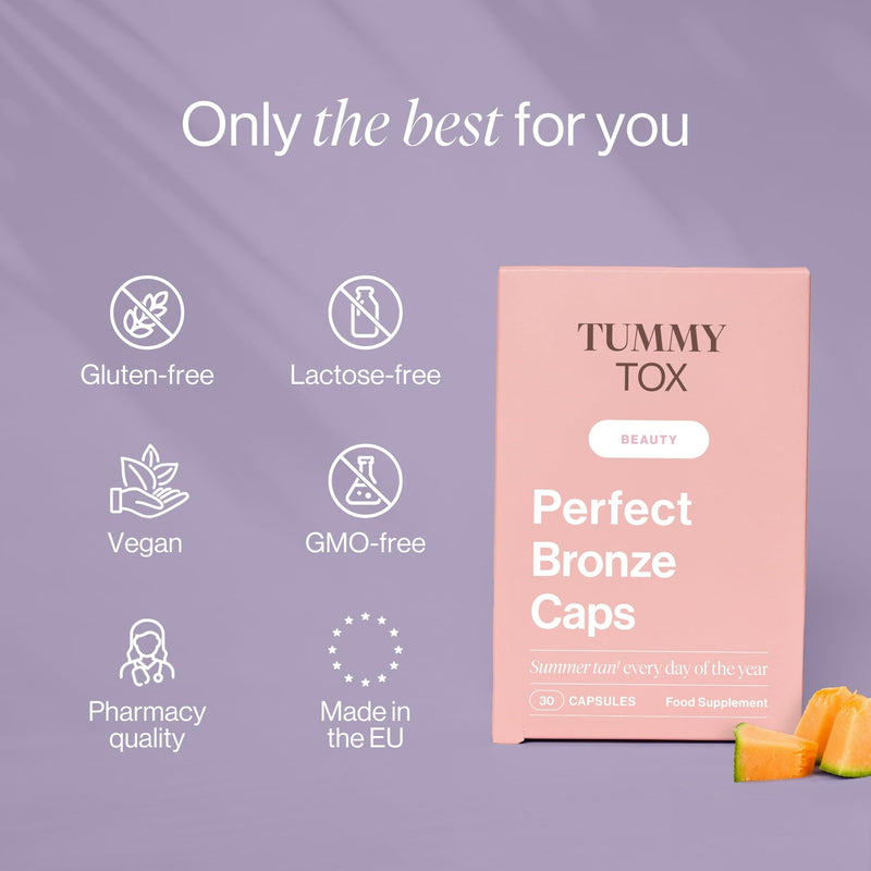 Self Tanning Capsules - Beta Carotene, Hyaluronic Acid, Lycopene, Copper, Selenium, and Vitamins - Perfect Bronze Caps, 30-Day Supply by Tummy Tox