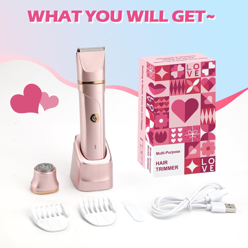 [Australia] - Bikini Trimer for Women,2 in 1 Electric Razor Shaver Facial Hair Women-IPX7 Waterproof Wet/Dry,USB Recharge Dock with Snap-in Ceramic Blades for Face Body Leg Bikini Underarm Arm 