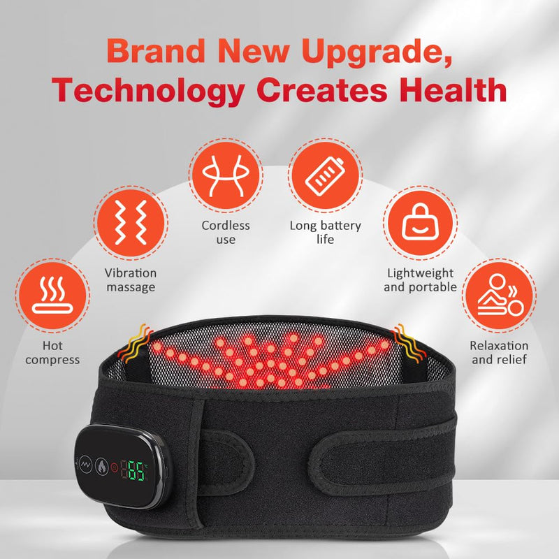 Cordless Massage Heating Pad for Back Lumbar Abdomen, 103 Red Light Beads, 3 Heat & 3 Vibration Modes, 5000mAh Battery, Waist Heated Brace Belt for Period Cramps