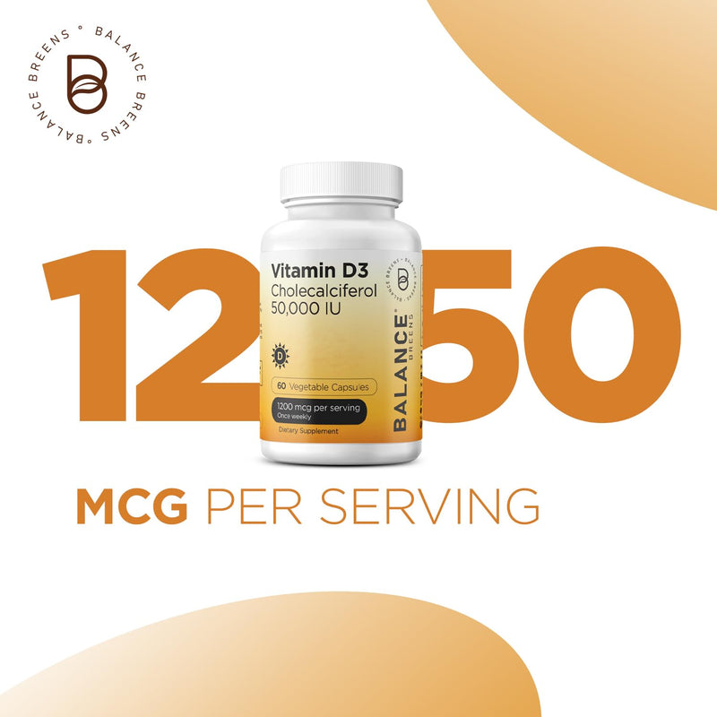 Balancebreens Vitamin D3 50,000 IU, 60 Veggie Capsules - High Potency, Supports Immune & Bone Health - Weekly Once (Pack of 1) 1 Count (Pack of 60)