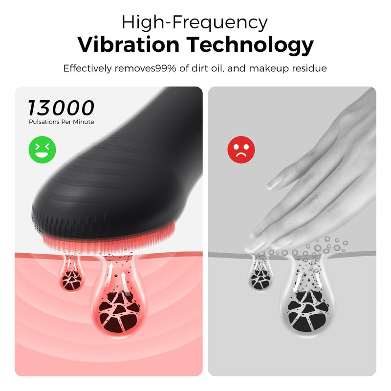 [Australia] - Facial Cleansing Brush Face Scrubber - Rechargeable Electric Face Cleansing Brush with 4 LED Gentle Light Liquid Silicone Modes Exfoliator,IPX7 Waterproof Ideal Gift for Men and Women-Black Black 