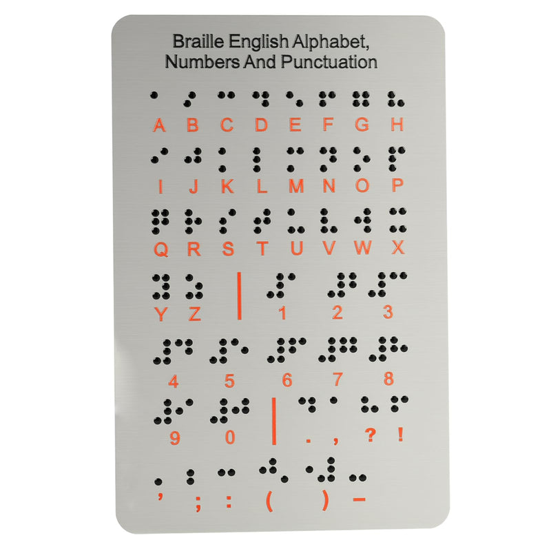 Braille Alphabet Board, Aluminum Braille Learning Board with Raised Dots, Portable Alphabet Chart for Visually Impaired Products, Gifts for Blind People Education Beginners Teaching Aid (Sliver)