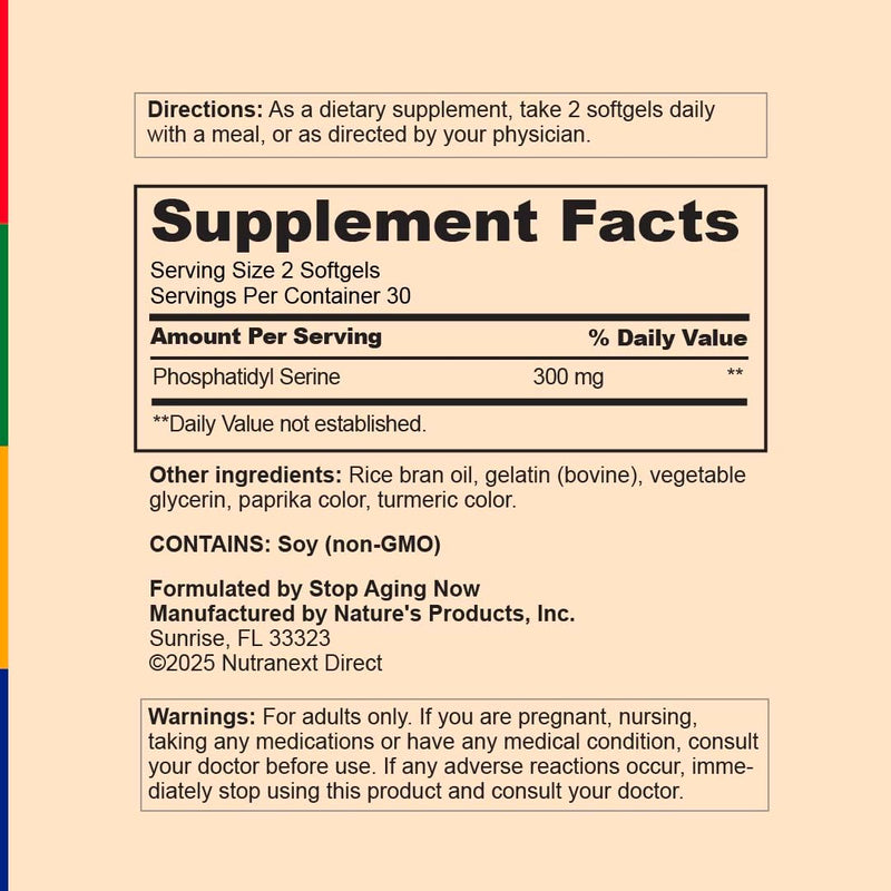 Stop Aging Now - Phosphatidyl Serine Supplement CogniTrex PS - 300mg - 60 Softgels