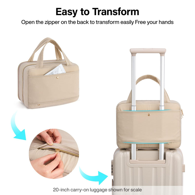 Hanke Hanging Travel Toiletry Bag with Jewelry Organizer, Apricot | Large Capacity, Holds Full-Size Bottles, Water & Stain Resistant, 360° Swivel Hook, Trolley Sleeve, Women's Makeup Organizer