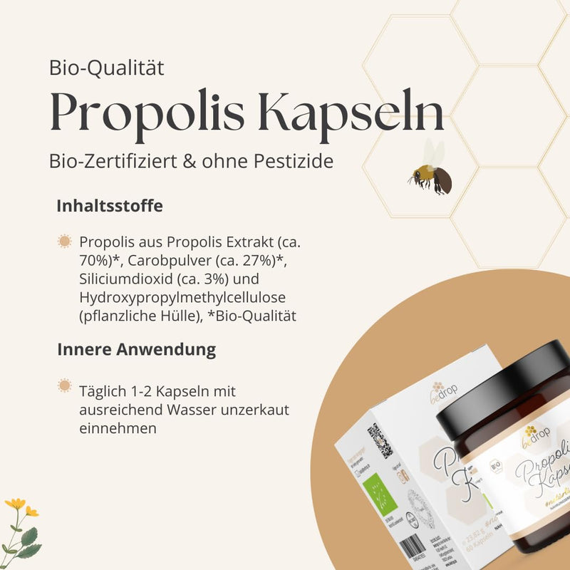 [Australia] - bedrop organic propolis capsules 800 mg per capsule, high dosage - 60 propolis extract capsules from organic beekeeping - rich in polyphenols and flavonoids - in sustainable glass packaging, 60 pieces (pack of 1) 