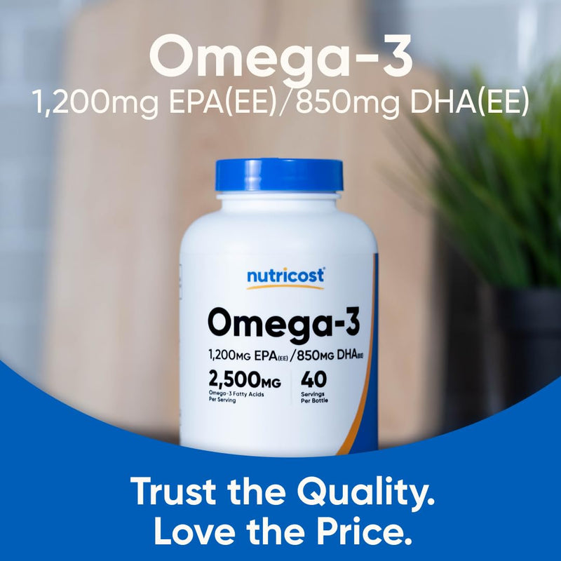 Nutricost Omega 3 Fish Oil - 2500MG, 120 Softgels (40 Serv) - Fish Oil, Wild Caught! 1200mg EPA 850mg DHA - Non-GMO, Gluten Free (Pack of 2) 120 Count (Pack of 2)