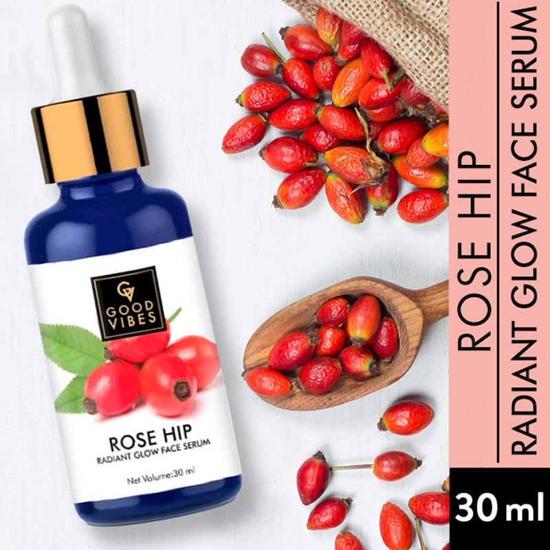 Good Vibes Rosehip Face Serum | Radiant Glow Formula for Clear, Smooth Skin | Hydrating Anti-Aging Facial Serum with Vitamin A & C | No Parabens, No Sulphates | All Skin Types | 1.01 Fl Oz (30ml) 1.01 Fl Oz (Pack of 1)