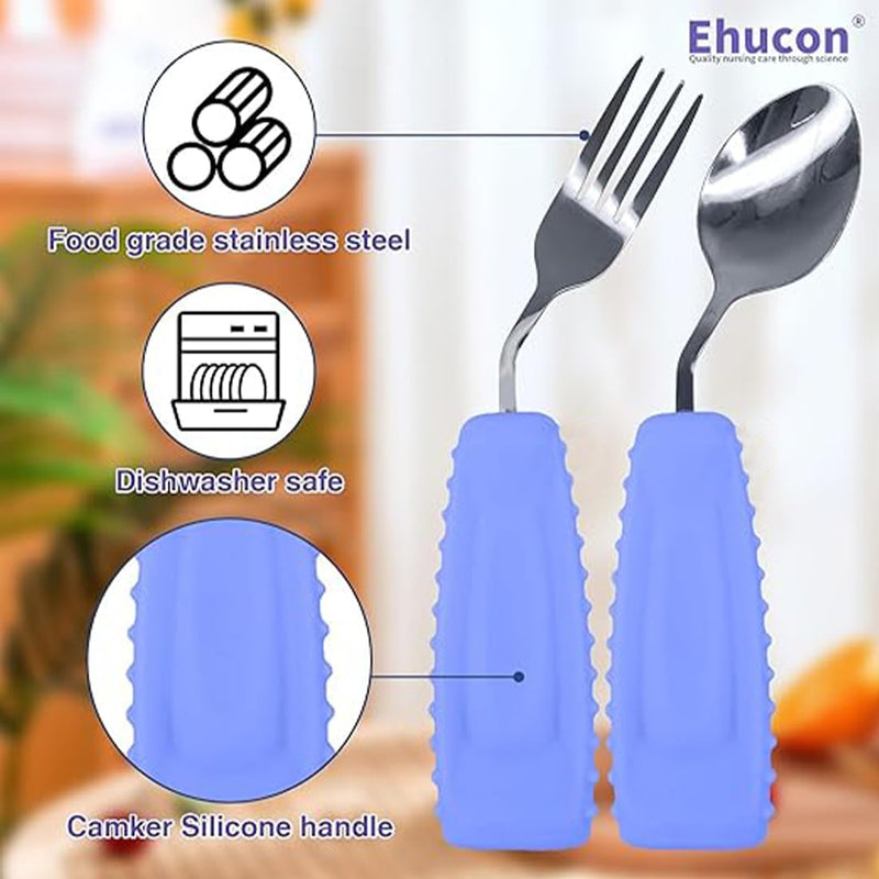 [Australia] - Adaptive Utensils,Parkinson’s Spoon, Handicap Aid, Angled Silverware Spoon and Fork Set for Elderly, Arthritis, Dementia, Disable, Handicapped Hands(Left Hand,Pack of 2,Purple) Left Hand,Pack of 2,Purple 