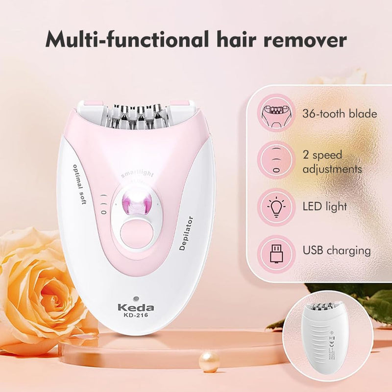 [Australia] - Women's Epilator with a Mini Cleaning Brush, Women's Facial Epilator with LED Light, Women's Electric Shaver for Women, Face, Body, Armpit, Bikini, Leg (COLOR: pink) Pink 
