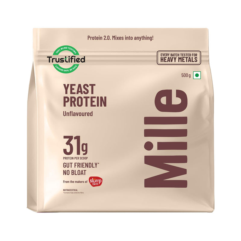 Mille Vegan Protein Powder | 31g Protein | Unflavoured | Made with Fermented Yeast Powder | Heat Stable | No Bloat, Mixes Easily, No Taste | Has All 9 Essential Amino Acids (500g) 500g