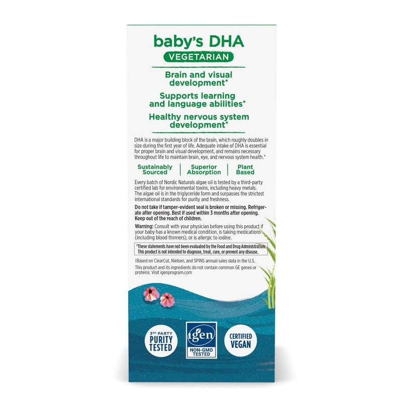 [Australia] - Nordic Naturals Baby’s DHA Vegetarian, Unflavored - 1050 mg Plant-Based Omega-3-1 oz - Supports Brain & Vision Development in Babies - Non-GMO, Vegan - 15 Servings 